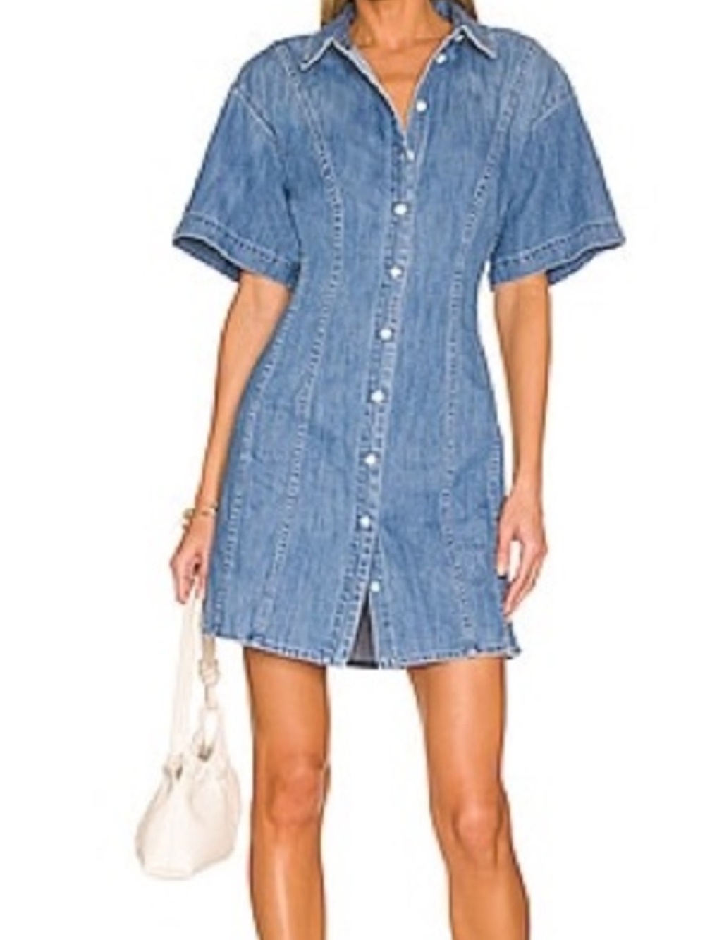 Frame Denim Blue Button-Front Chambray Shirt Dress